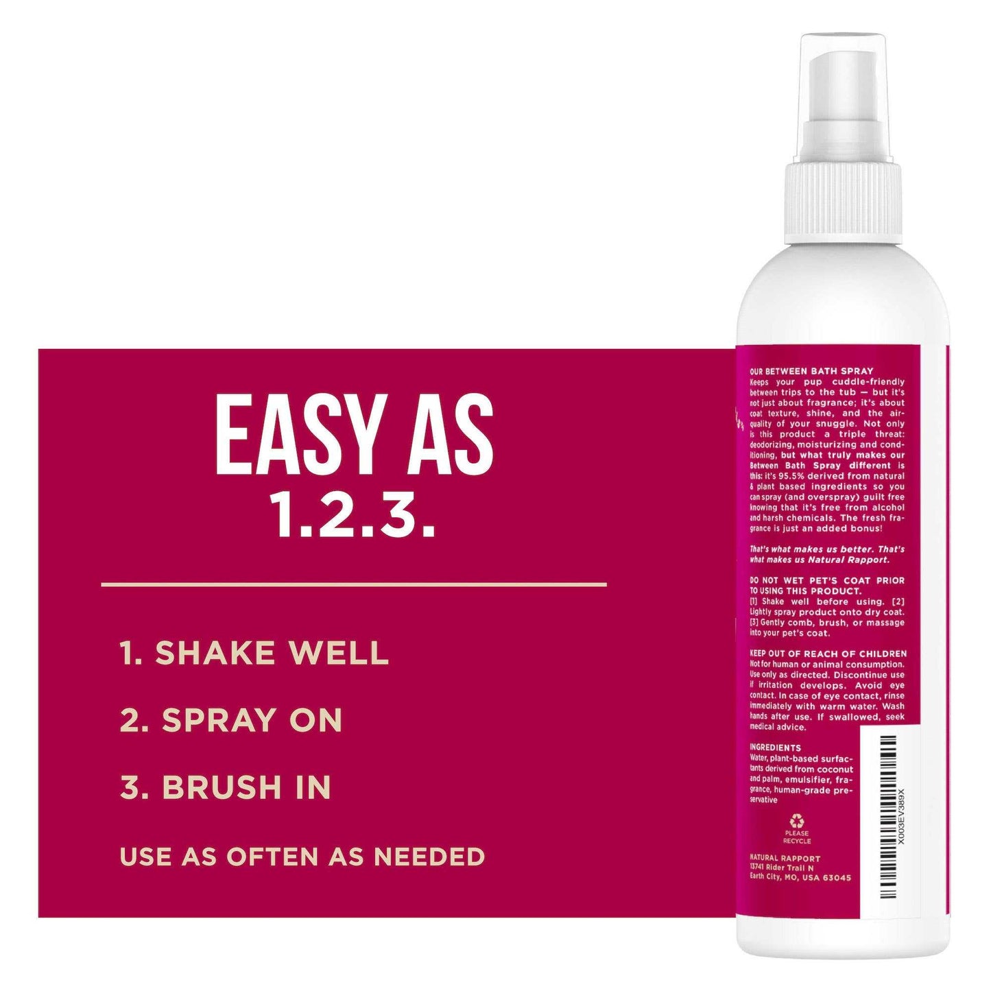 Natural Rapport Cranberry Vanilla Bath Spray Dogs for odor elimination and coat conditioning