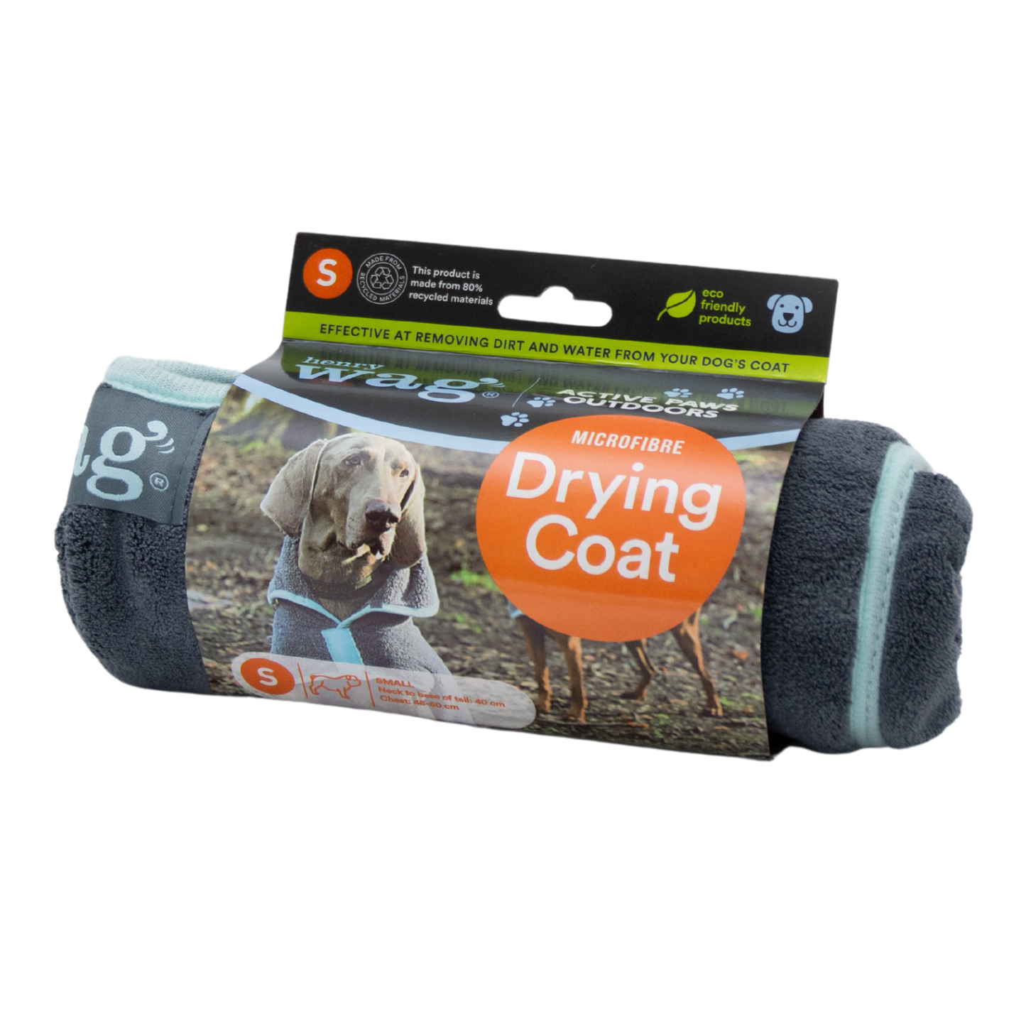 Henry Wag Dog Drying Coat, microfibre, small size, 50% off, eco-friendly packaging.