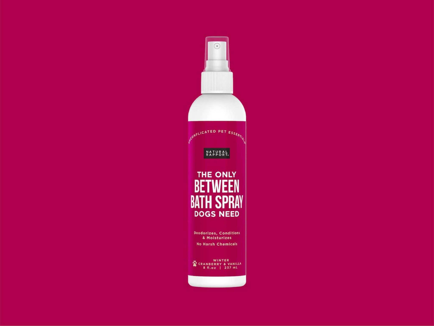 Natural Rapport cranberry and vanilla bath spray for dogs odor elimination and coat conditioning