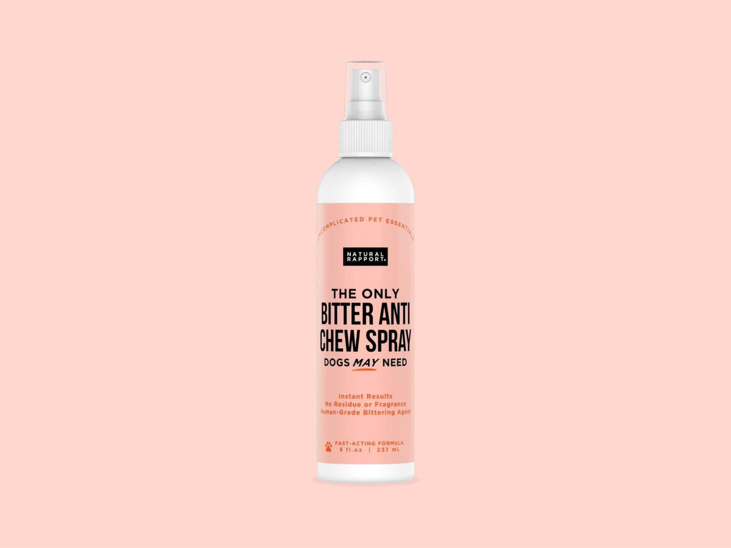 Bitter Anti Chew Spray Dogs bottle against pink background.
