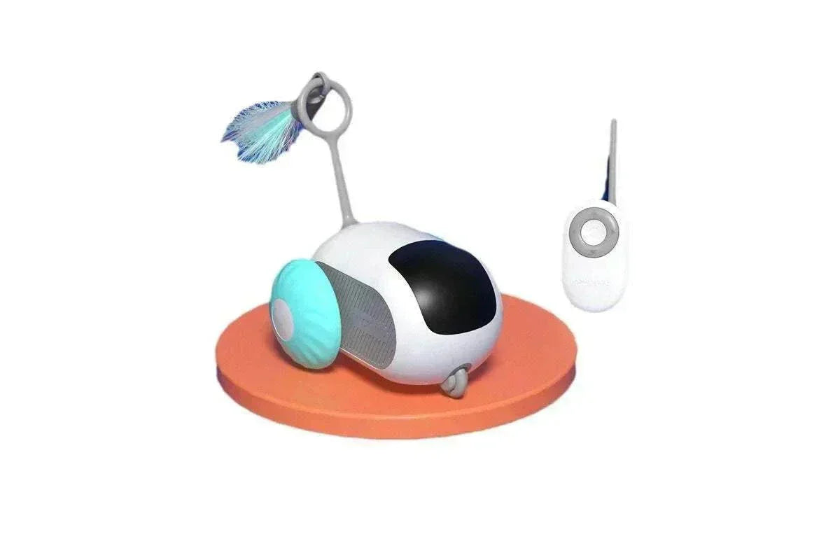 remote control cat toy with rechargeable sports car and feather teaser for interactive play