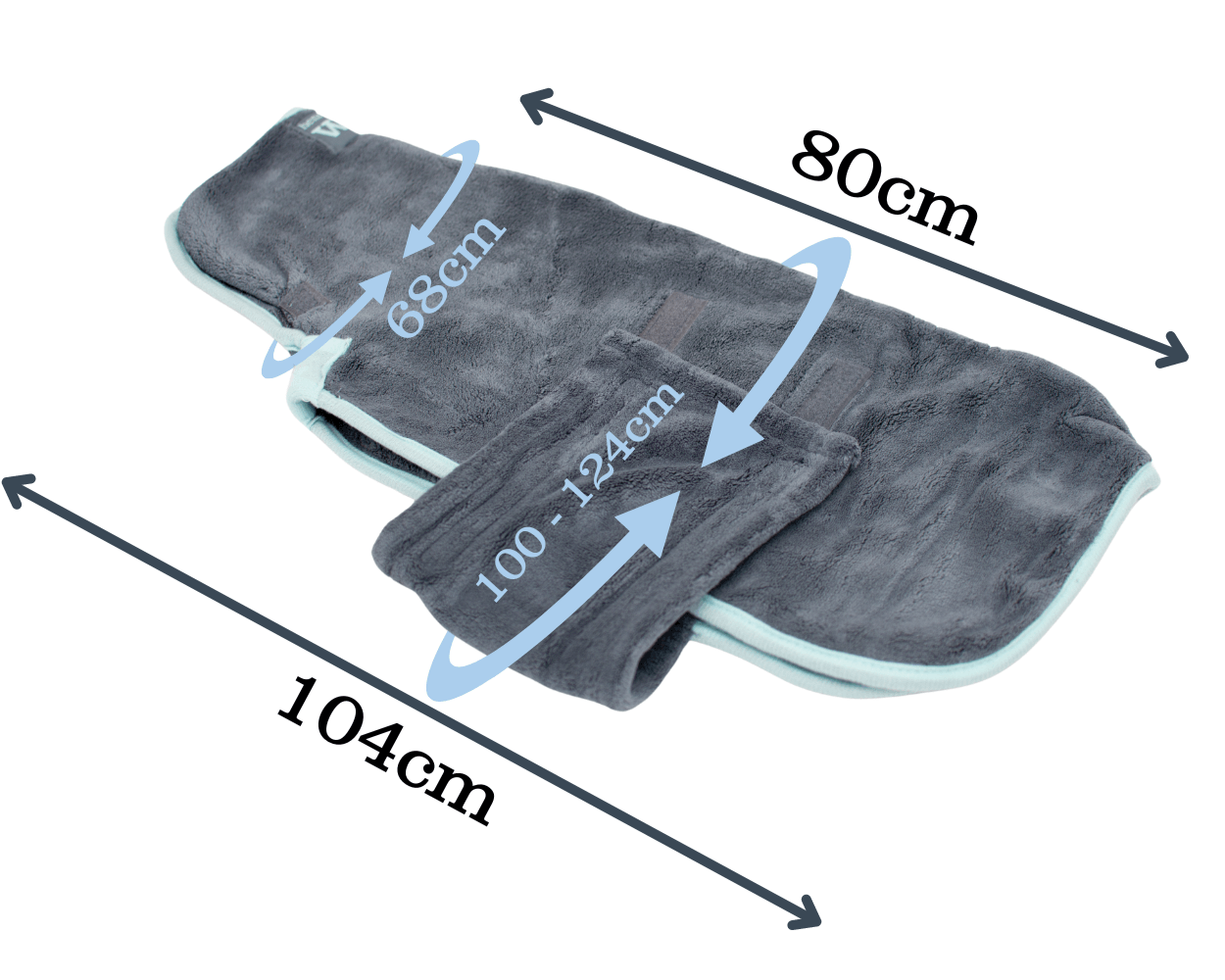 Henry Wag Dog Drying Coat with measurements; made from recycled polyester and absorbent microfibre.