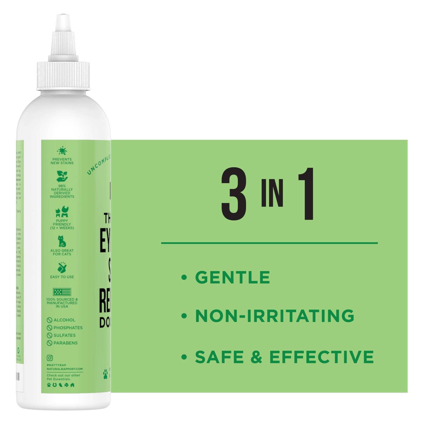 Natural Rapport gentle and safe 3-in-1 eye tear stain remover for dogs and pets