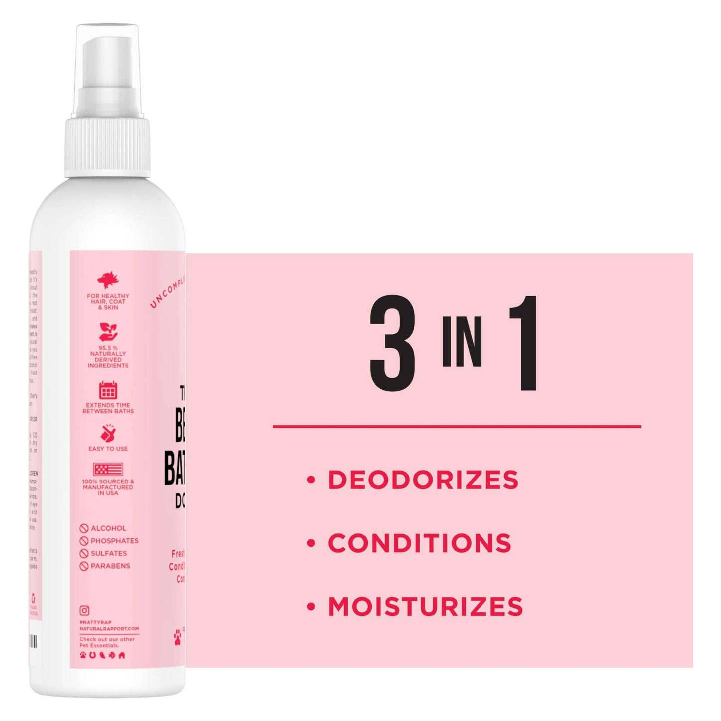 Natural Rapport Bath Spray Dogs floral coconut scent deodorizes conditions moisturizes fur in spray bottle