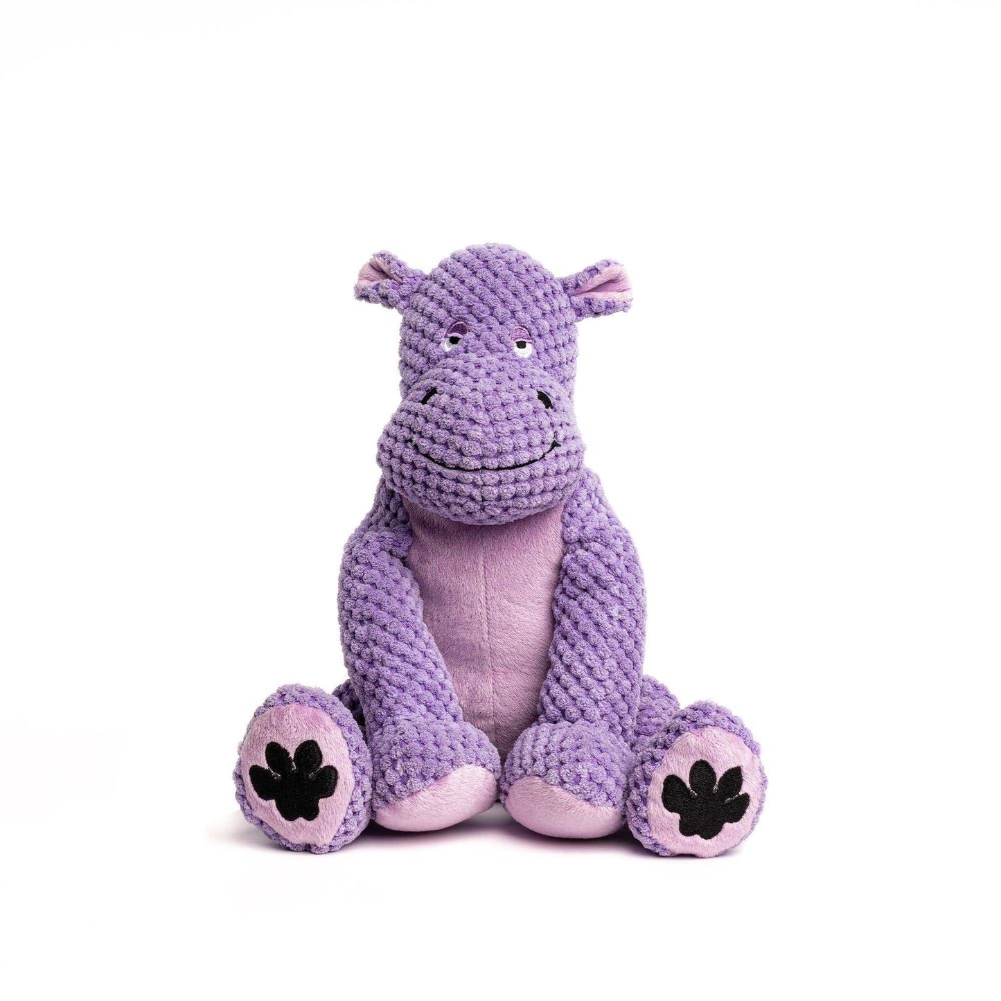 Purple Fabdog Floppy Hippo Plush Dog Toy with five squeakers and soft poly fill for puppies