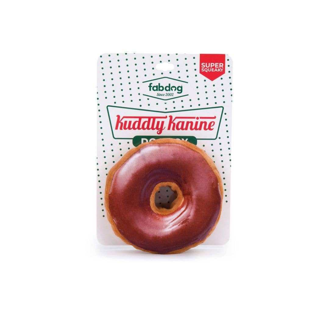 Fabdog Kuddly Kanine Donut Toy with chocolate glaze and super squeaker for dogs