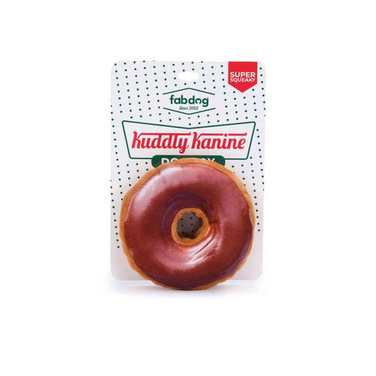 Fabdog Kuddly Kanine Donut Toy with chocolate glaze and super squeaker for dogs