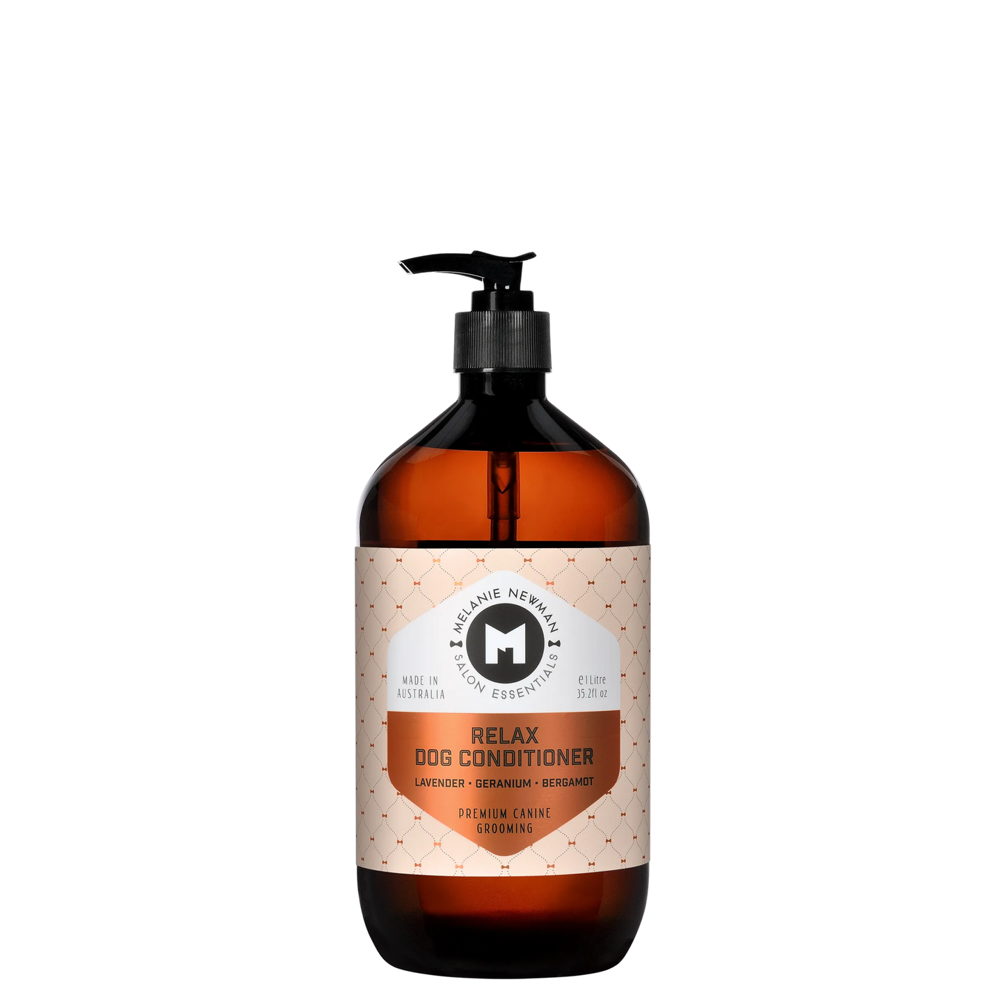 Melanie Newman Relax Dog Conditioner bottle with pump for sensitive skin and puppies