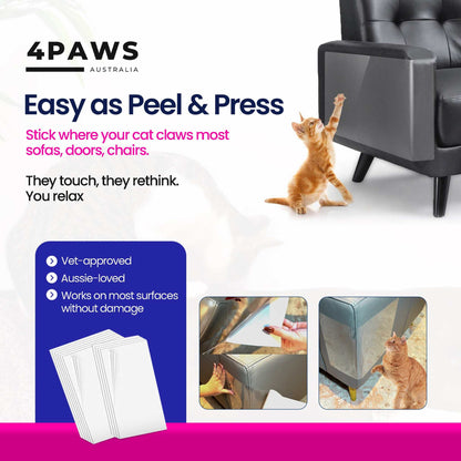 Transparent cat scratch deterrent tape applied on furniture to protect sofas and chairs from cat claws