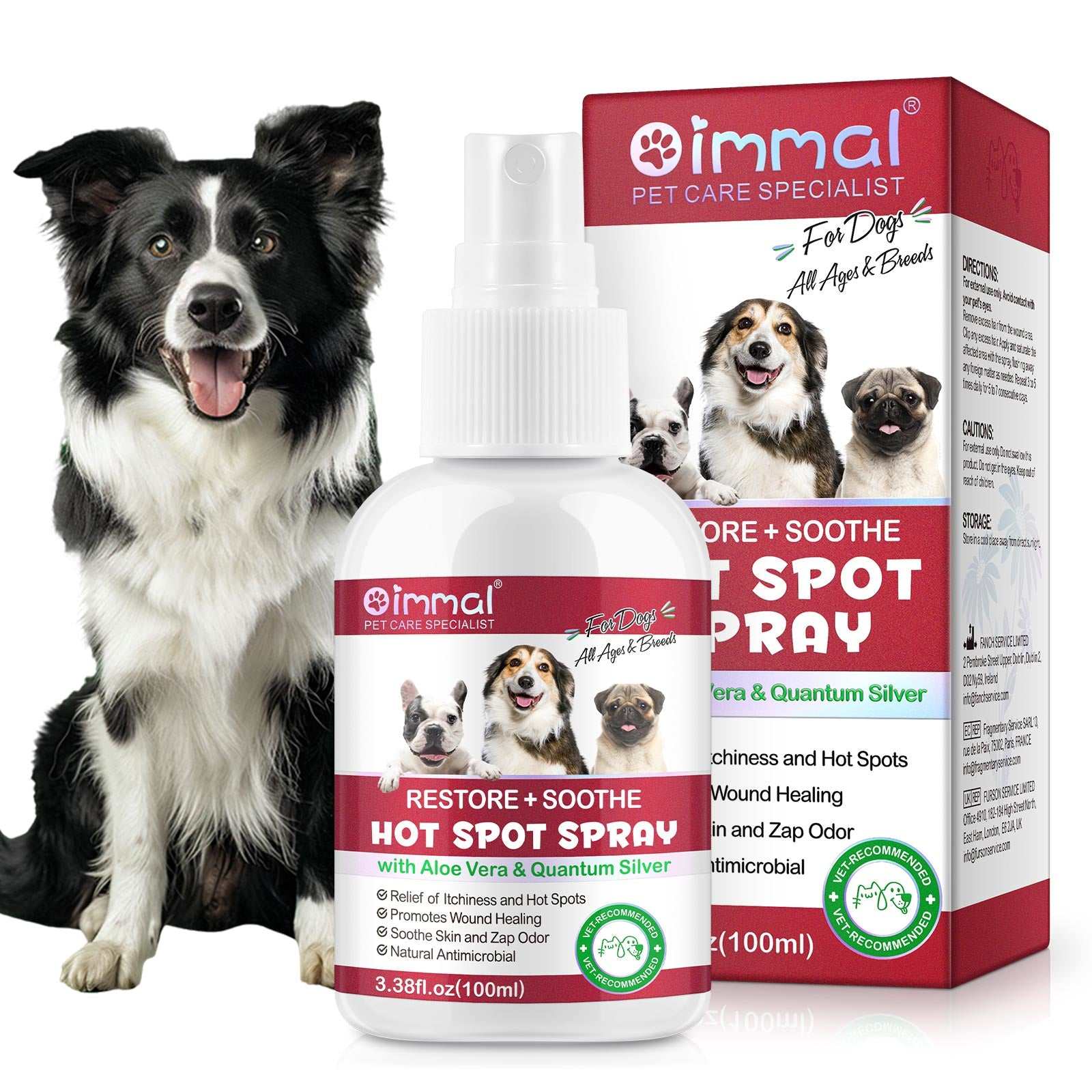 Oimmal Hot Spot Relief Spray for dogs with aloe vera and quantum silver for soothing itchy, irritated skin and hot spots.