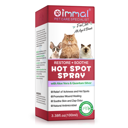 Oimmal Hot Spot Relief Spray for cats with Aloe Vera and Quantum Silver for soothing itchy skin and hot spots