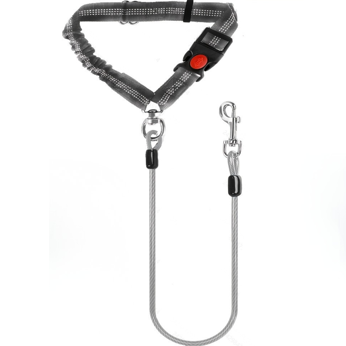 Single Chew Proof Dog Seatbelt with reinforced steel wire, reflective strip, and shock-absorbing buffer for safe vehicle travel