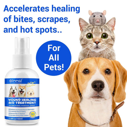 Oimmal Wound Healing Aid antimicrobial hydrogel spray for dogs and pets accelerating healing of bites, scrapes, and hot spots