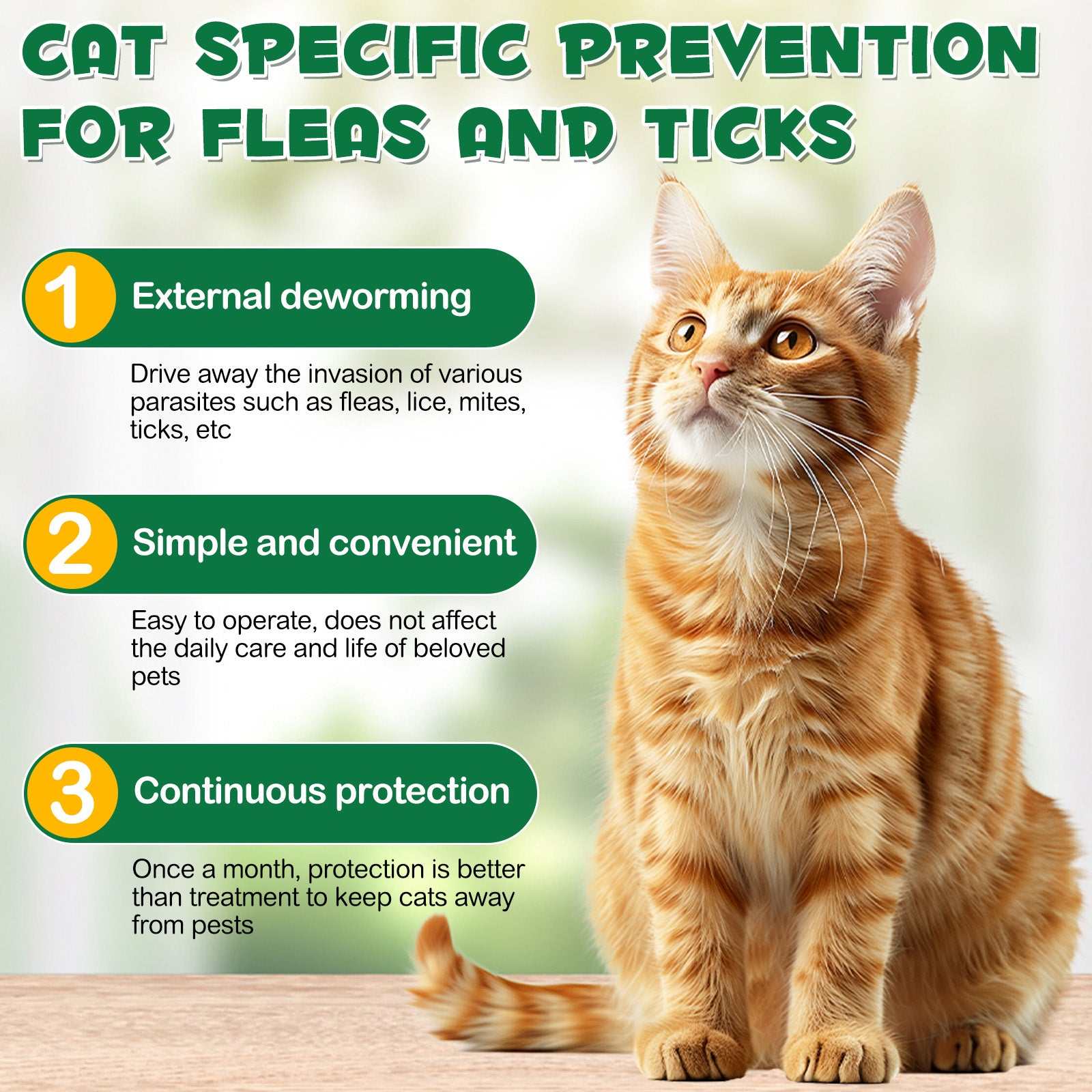 Flea and Tick Treatment for Cats by Oimmal, suitable for kittens over 8 weeks, effective monthly applications.