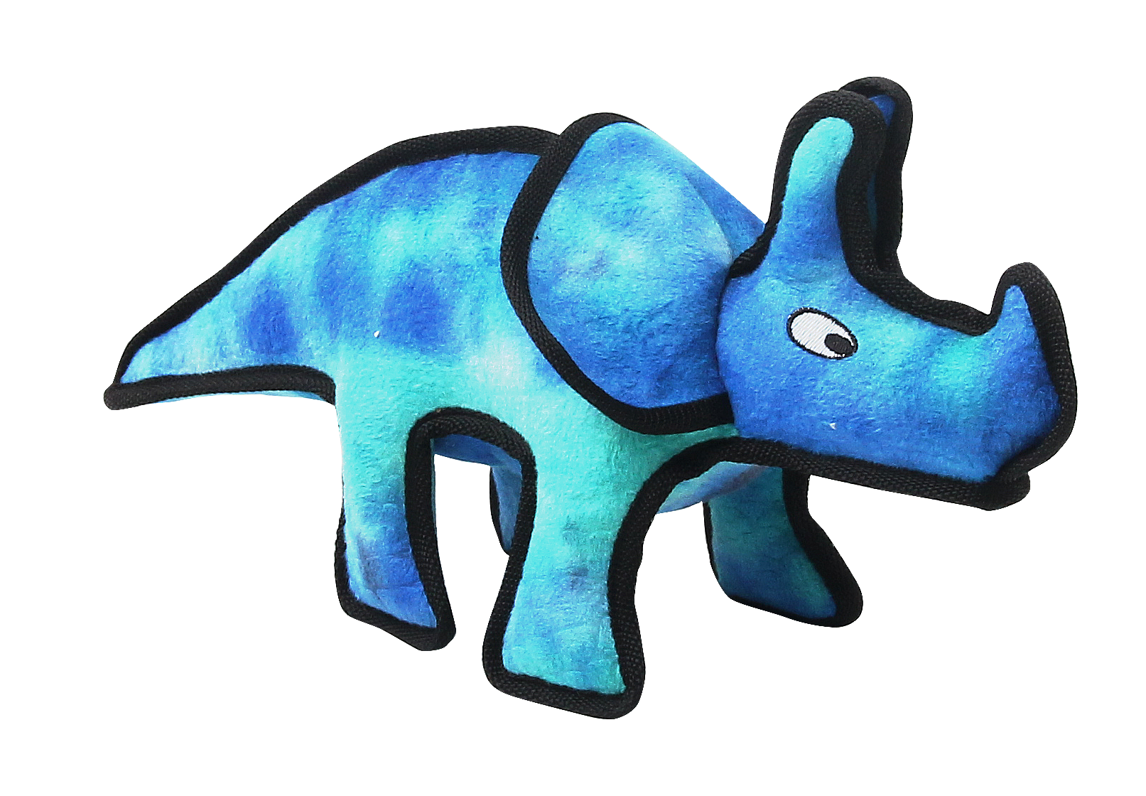 Dinosaur Tuff Dog Toy featuring Terry the Triceratops in durable fabric with embroidered eyes.