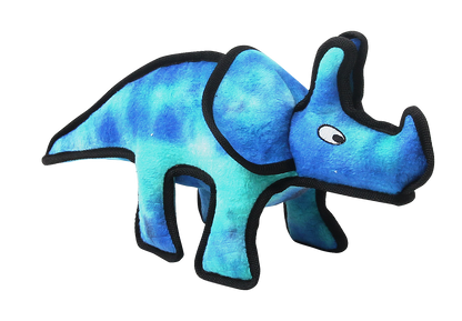 Dinosaur Tuff Dog Toy featuring Terry the Triceratops in durable fabric with embroidered eyes.