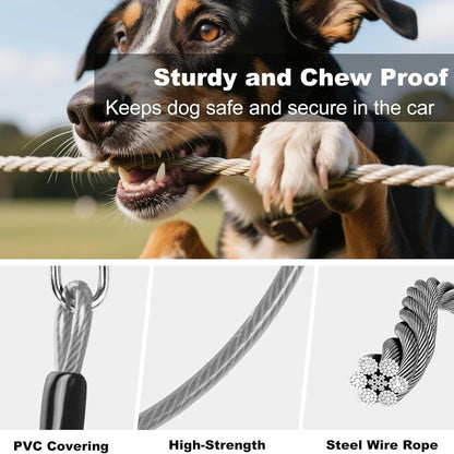 Single Chew Proof Dog Seatbelt with reinforced steel wire, reflective strap, lockable buckle, and shock-absorbing buffer for pet safety and comfort.