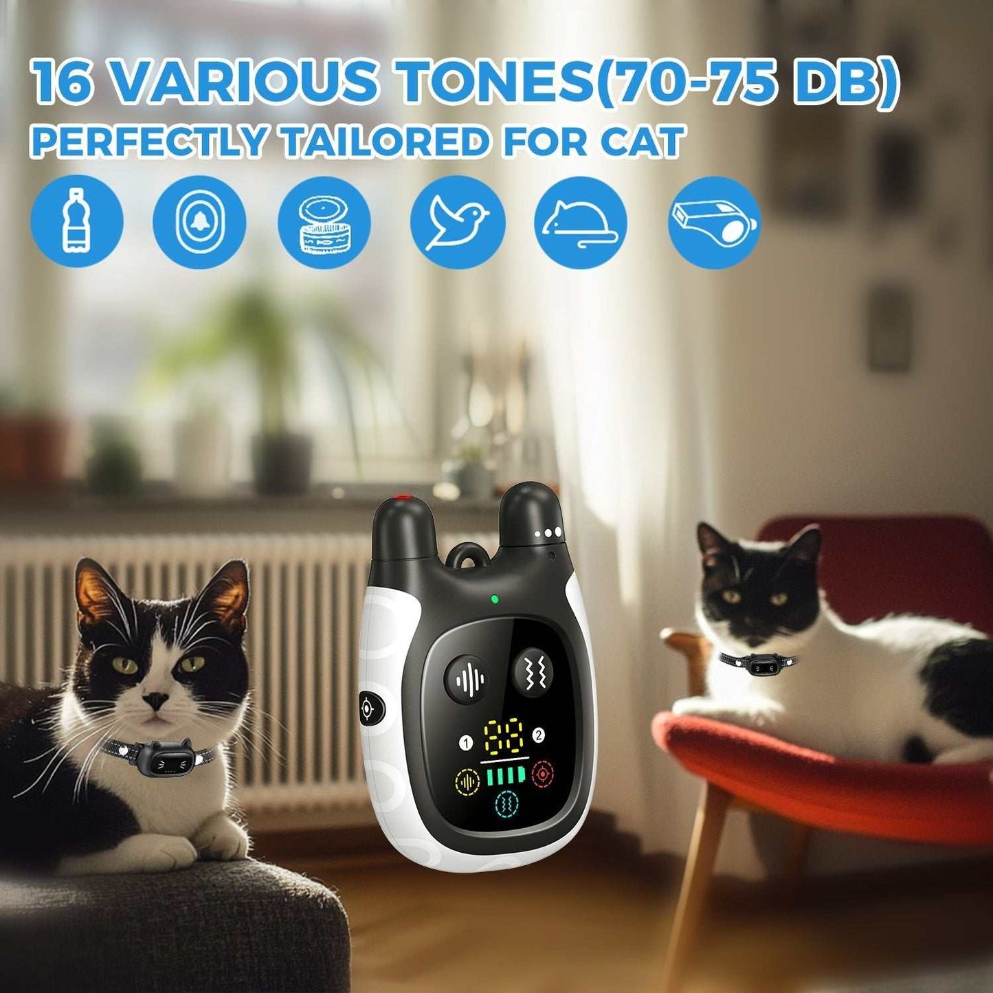 Advanced Remote Cat Trainer with 16 custom tones, vibration, and laser play mode for cat behavior control and fun interaction