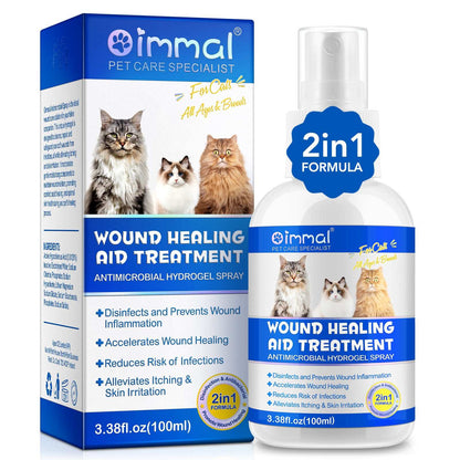 Oimmal cat wound healing aid antimicrobial hydrogel spray for soothing and protecting minor wounds