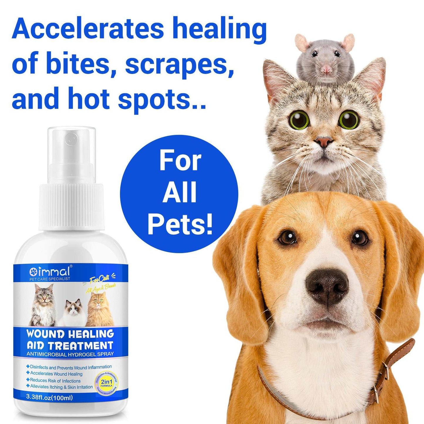 Oimmal Cat Wound Healing Aid antimicrobial hydrogel spray for pets accelerating bite, scrape, and hot spot healing