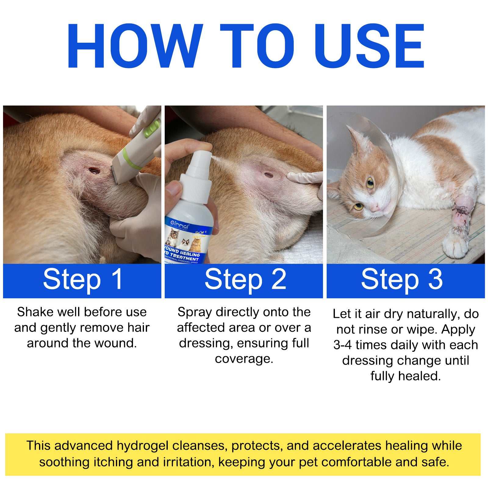 Oimmal cat wound healing aid antimicrobial hydrogel spray for fast soothing and protection of minor cat wounds