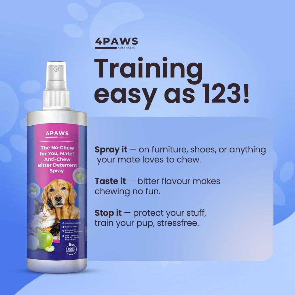 No Chew for you Mate anti-chew bitter deterrent spray for cats and dogs, puppy chewing deterrent, safe non-toxic bitter spray for furniture and shoes