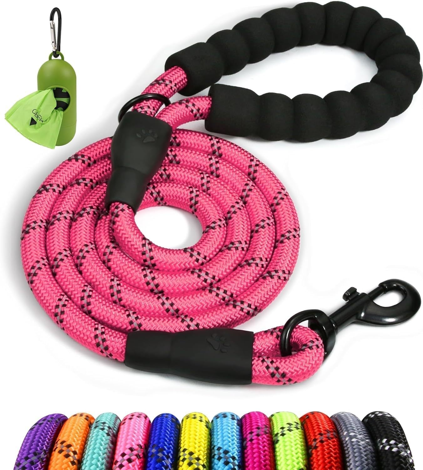 Single bungee rope leash for dogs with shock-absorbing extension and tangle-free swivel clasp