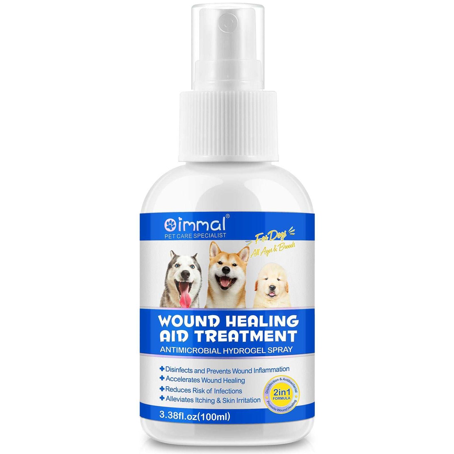 Oimmal antimicrobial hydrogel spray for dog wound care and healing aid