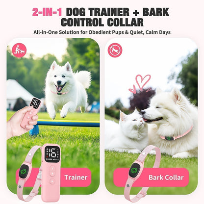 Remote waterproof training collar for dogs with vibration and beep no harm anti bark function