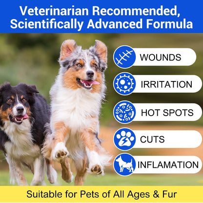 Veterinarian recommended wound healing aid spray for dogs to treat wounds, irritation, hot spots, cuts, and inflammation suitable for all ages and fur types