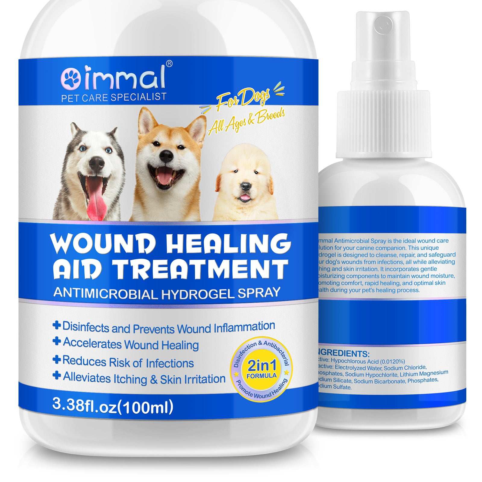 Oimmal dog wound care antimicrobial hydrogel spray for faster healing and infection prevention