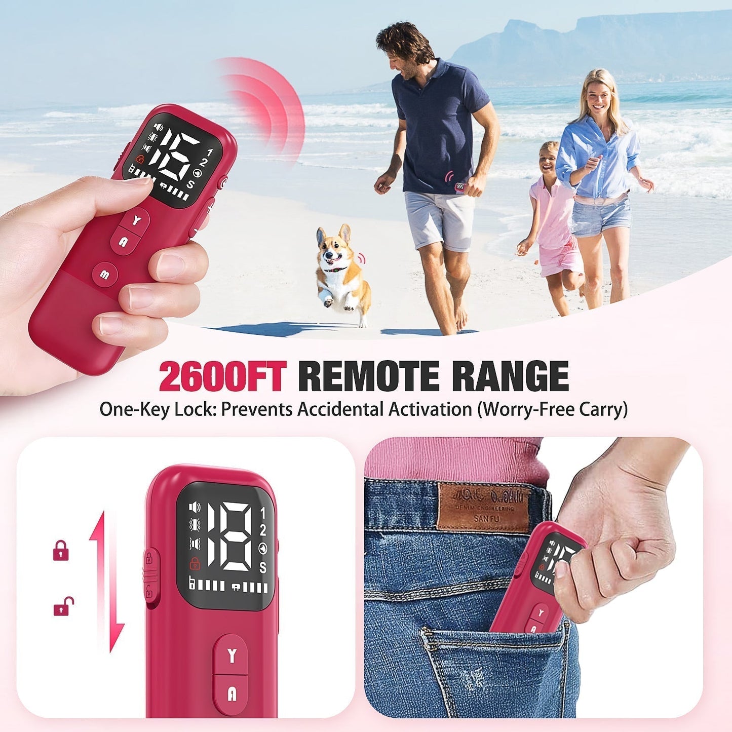 Remote waterproof training collar for dogs with no-harm vibration and beep anti-bark functions
