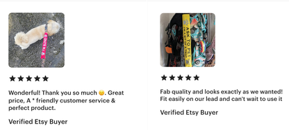 Lead slips for dogs with clear messages like "I'm Blind" and "Ask to Pet," customizable for reactive, nervous, service, and therapy dogs, featuring reflective designs and Velcro attachments for safety and communication.