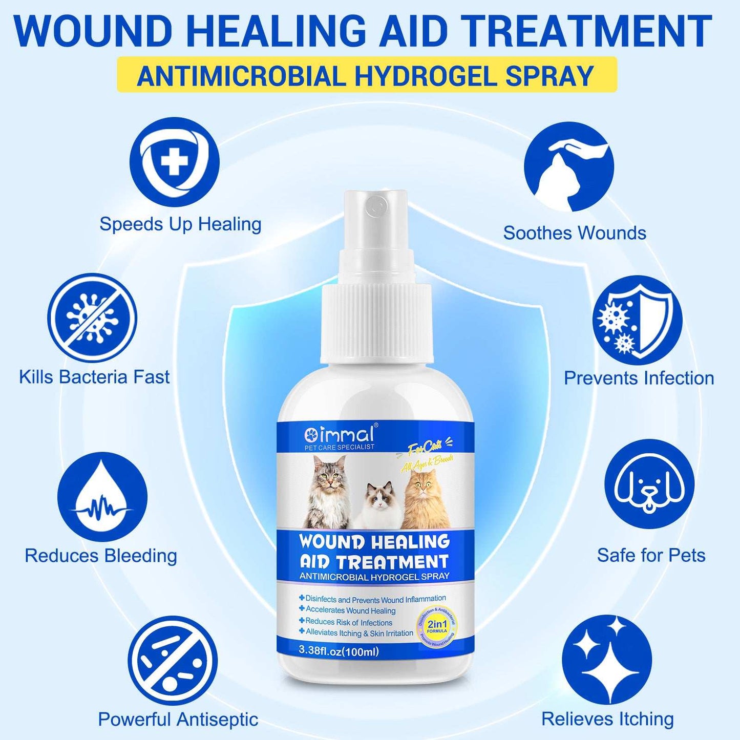 Oimmal Cat Wound Healing Aid antimicrobial hydrogel spray for soothing and protecting cat wounds