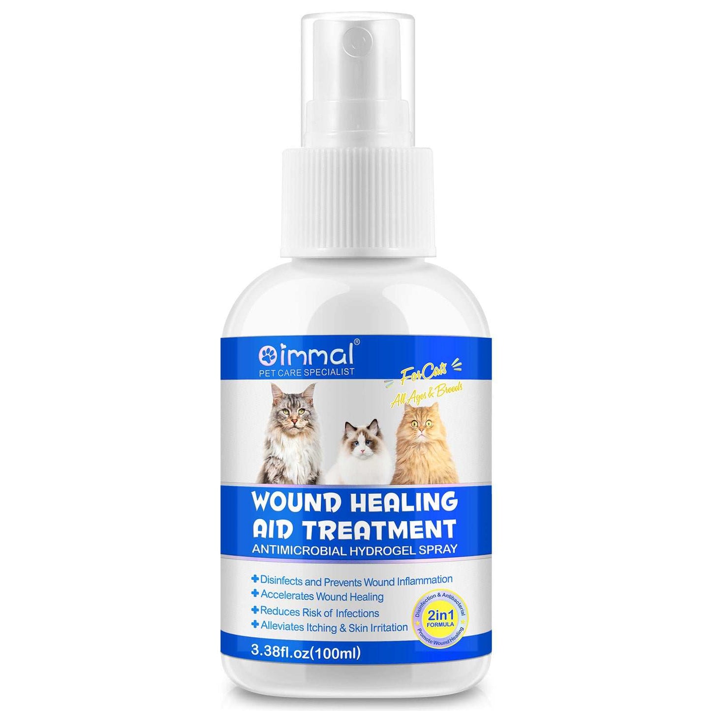 Oimmal Cat Wound Healing Aid antimicrobial hydrogel spray for minor wounds and skin irritations in cats