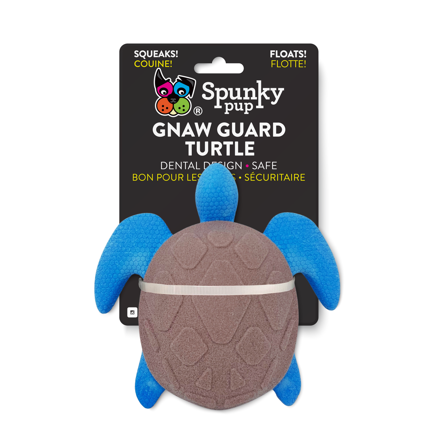 Gnaw Guard Squeakers Dog Toy Turtle with Blue and Brown Design