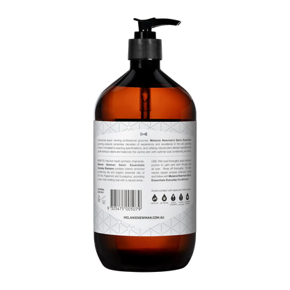 Melanie Newman Everyday Dog Shampoo bottle with Tea Tree, Peppermint, and Eucalyptus formula for refreshing dog wash.