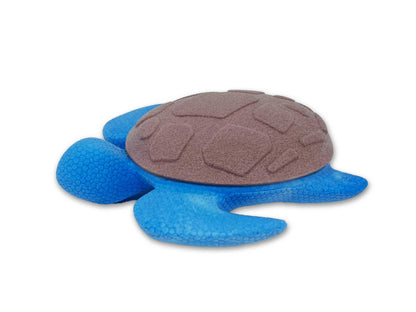 Gnaw Guard Squeakers Dog Toy Turtle, durable foam, blue and brown, for light chewers.