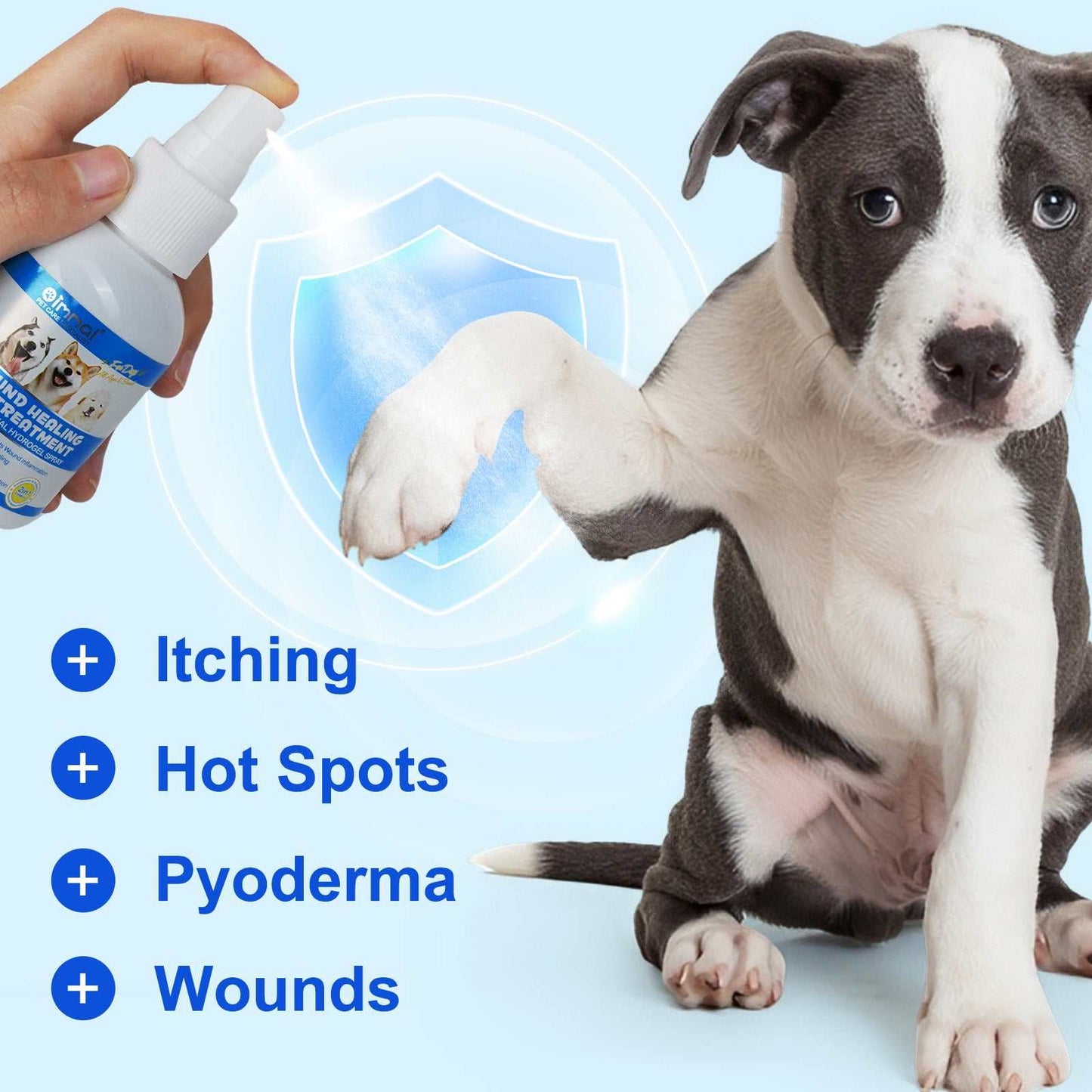 Oimmal antimicrobial hydrogel spray for dog wound care soothing itching, hot spots, pyoderma, and wounds