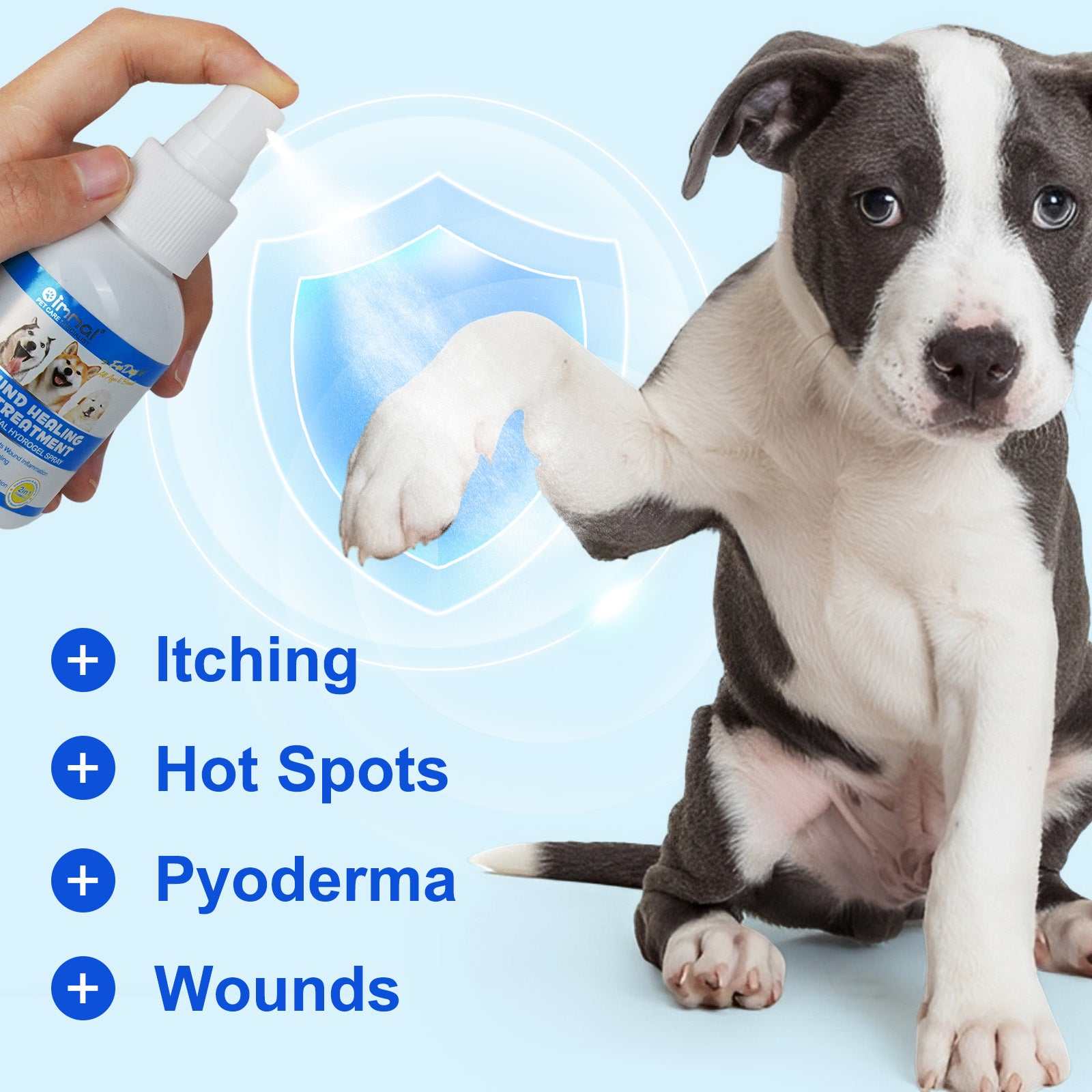 Oimmal antimicrobial hydrogel spray for dog wound care soothing itching, hot spots, pyoderma, and wounds