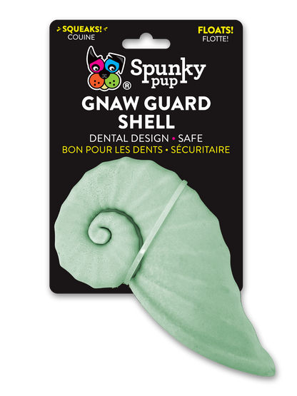 Gnaw Guard Squeakers Dog Toy in Shell design for light chewers, green color, by Spunky Pup.