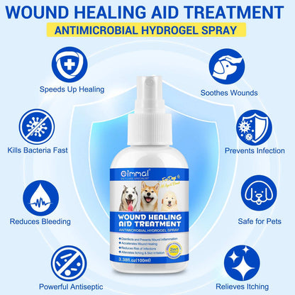 Oimmal Dog Wound Healing Aid Antimicrobial Hydrogel Spray for fast healing, infection prevention, and soothing relief