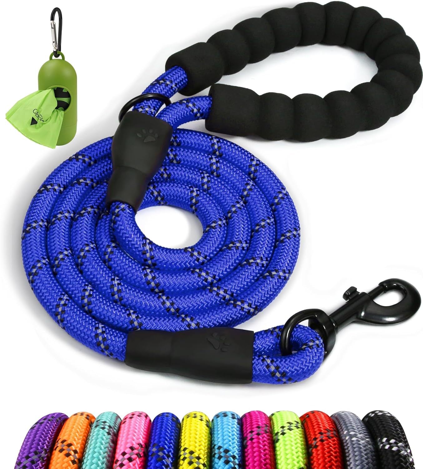 Single bungee rope leash with padded handle and swivel clasp for dog walking