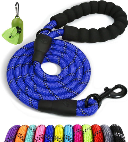 Single bungee rope leash with padded handle and swivel clasp for dog walking