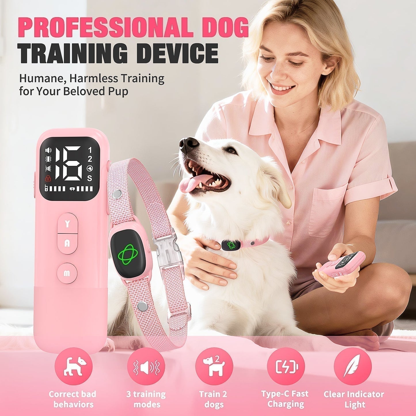 Remote waterproof training collar for dogs with no-harm vibration and beep anti-bark functions
