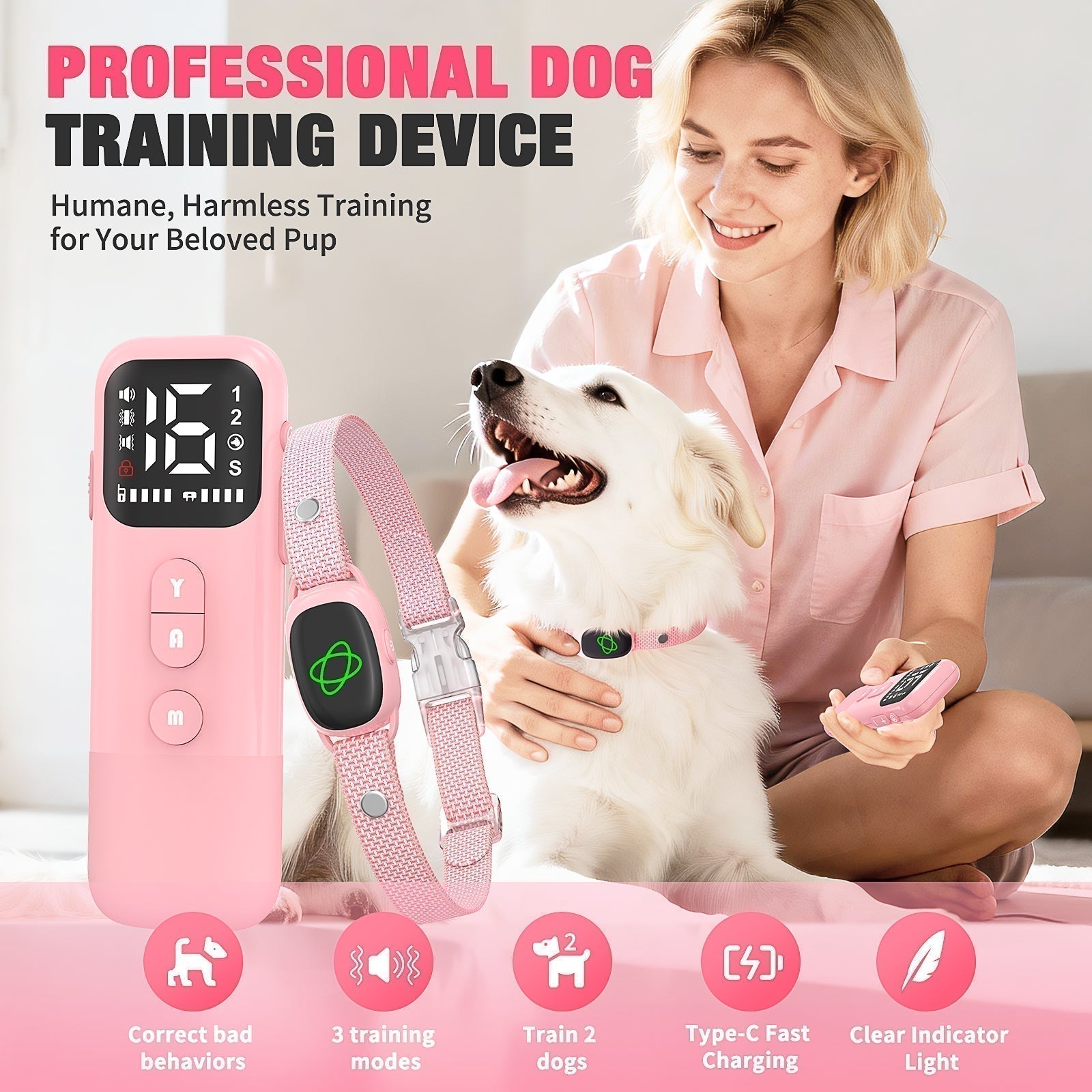 Remote waterproof training collar for dogs with no-harm vibration and beep anti-bark functions