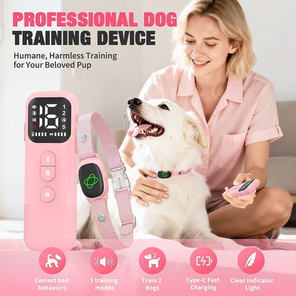 Remote waterproof training collar for dogs with no-harm vibration and beep anti-bark functions