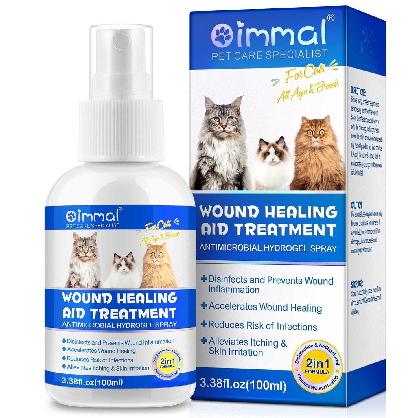 Oimmal Cat Wound Healing Aid antimicrobial hydrogel spray for cats 100ml for disinfecting, soothing, and accelerating wound healing