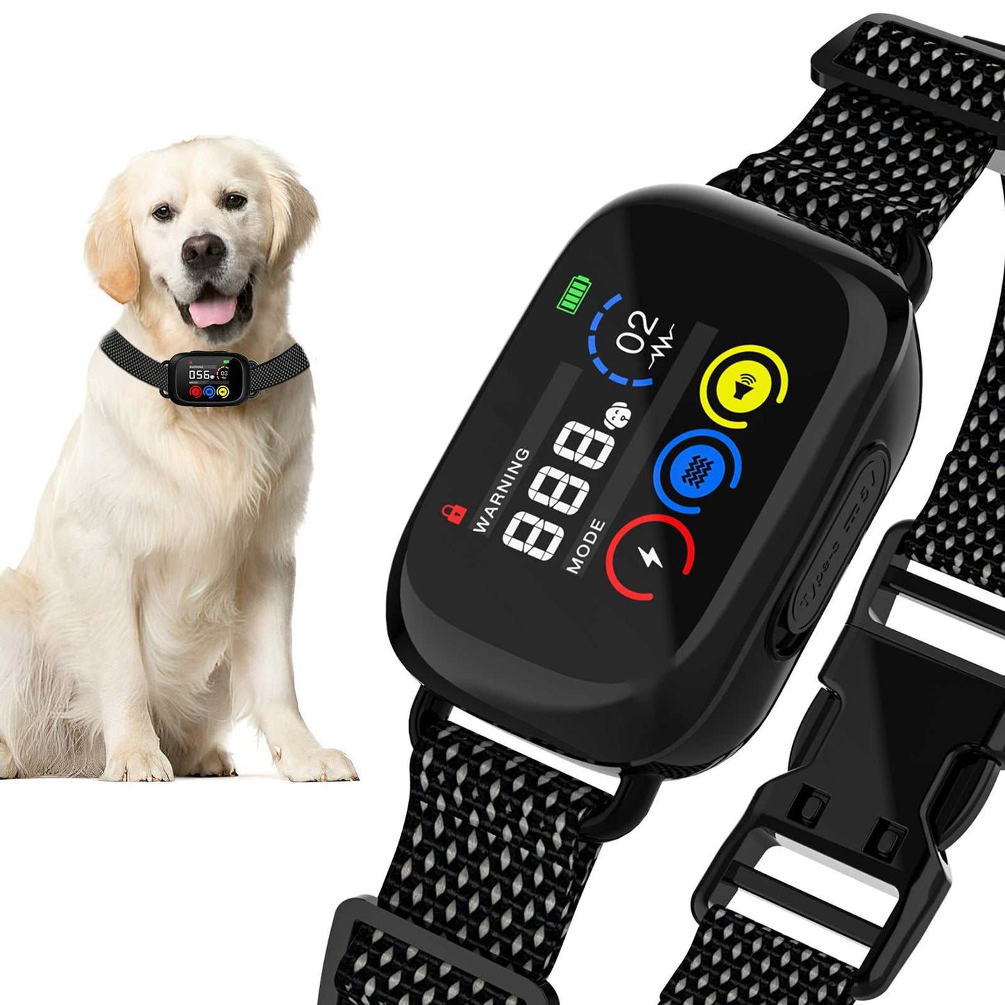 Smart automatic anti barking dog collar B630+ with USB-C recharge and adjustable strap for effective bark control
