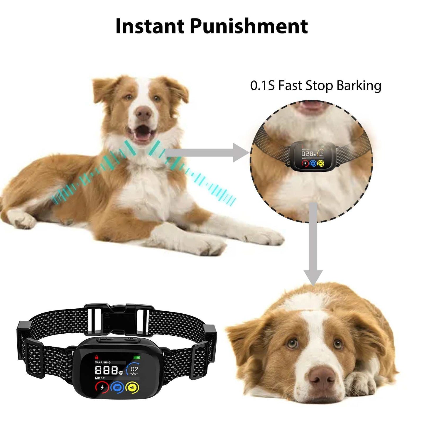 B630 Plus smart automatic bark control dog collar with USB-C rechargeable and adjustable nylon strap